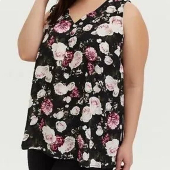 Torrid Floral Georgette Button Floral Blouse Shirt Tank Black Size 2X - Picture 1 of 5